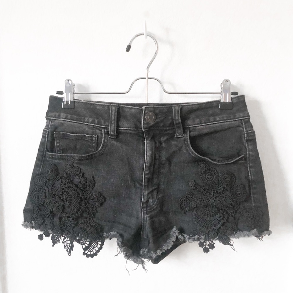 AEO black denim shorts